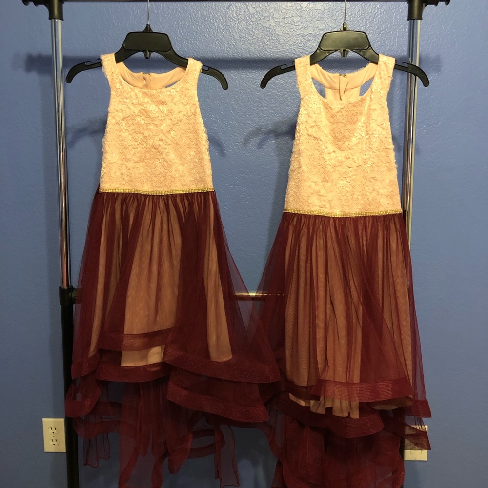 Girls dresses pink/wine high/low skirt